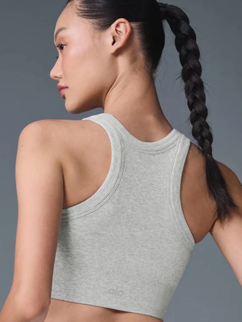 Alo Yoga Seamless Delight High Neck Bra Athletic Heather Grey XS/XXS